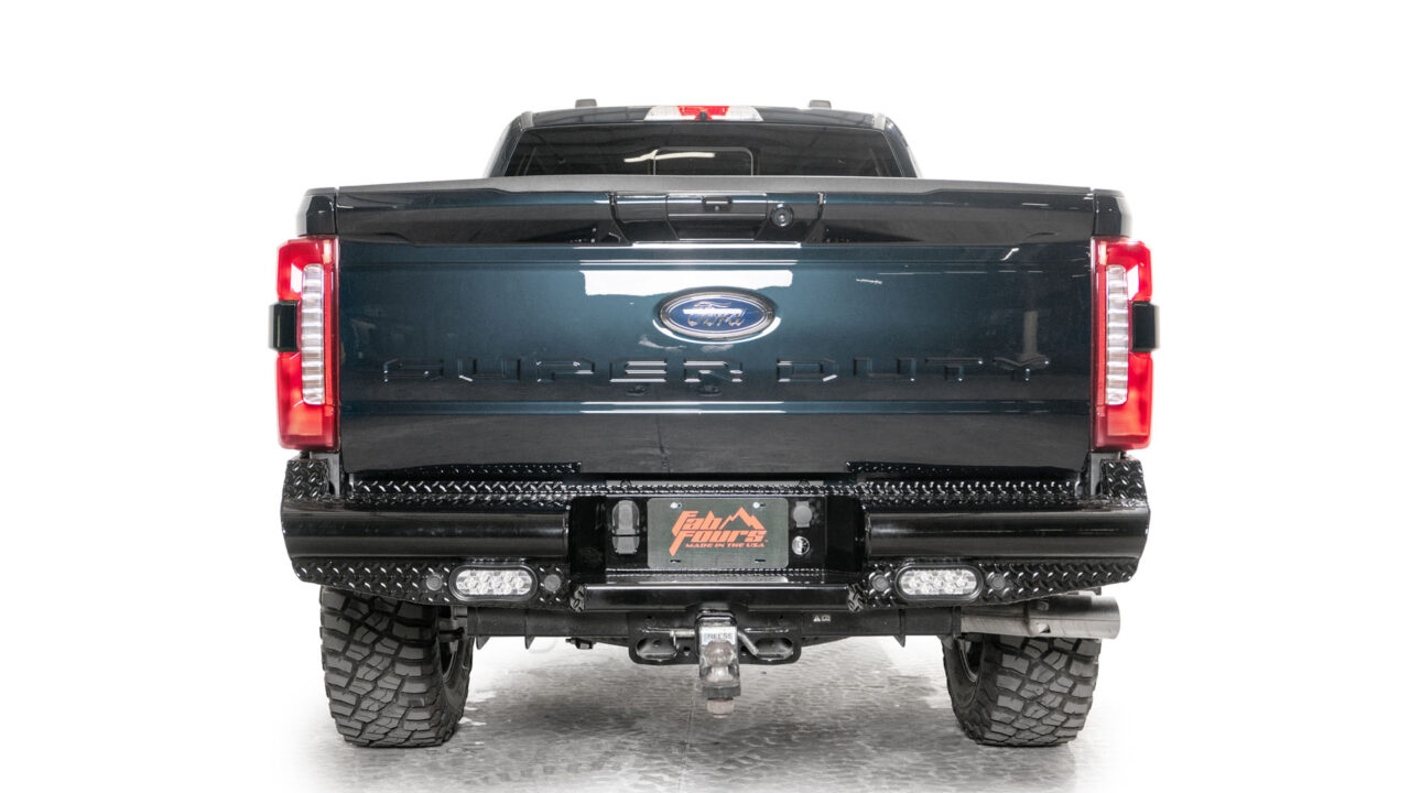 2023 Ford Super Duty Black Steel Rear Bumper by Fab Fours - Premium Upgrade. Durable Design for Style and Functionality. Shop Now