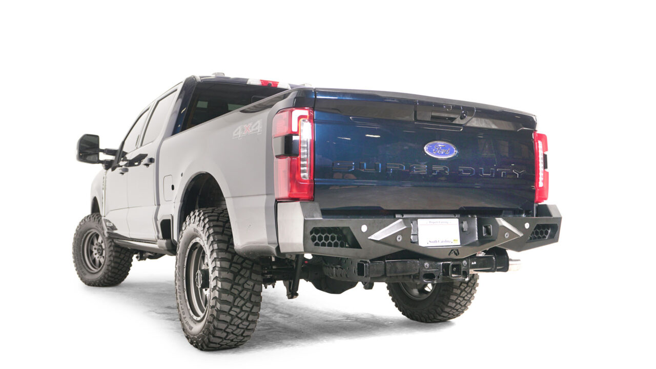Upgrade 2023 Ford Super Duty with Fab Fours Vengeance Rear Bumper. Premium Steel, Integrated LED Compatibility. Elevate Your Style