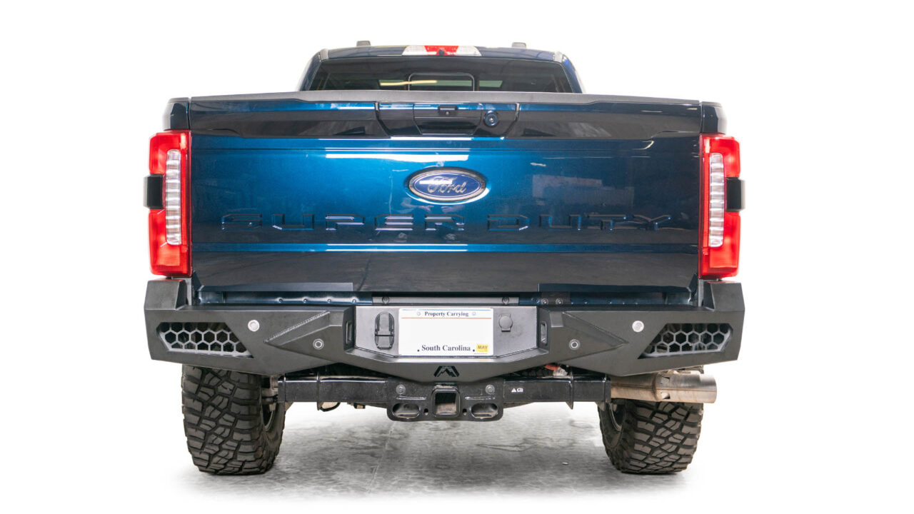 Upgrade 2023 Ford Super Duty with Fab Fours Vengeance Rear Bumper. Premium Steel, Integrated LED Compatibility. Elevate Your Style