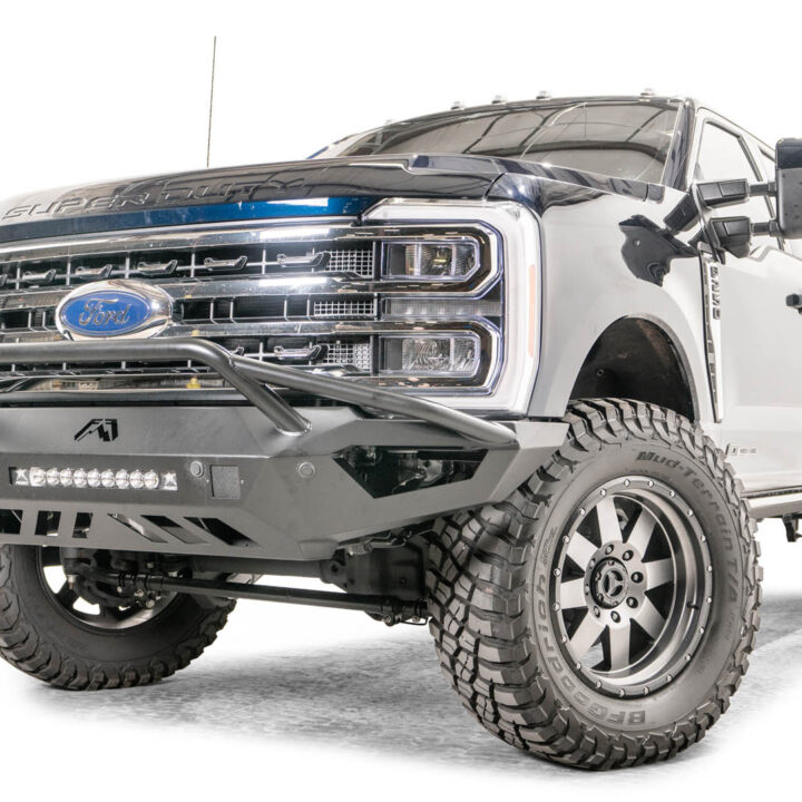 Enhance Your 2023 Ford Super Duty with Fab Fours Vengeance Series Front Bumper - Built for Style and Durability. Winch Mount, D-Ring Mounts, and Fog Light Integration. Shop Now for Premium Truck Upgrades