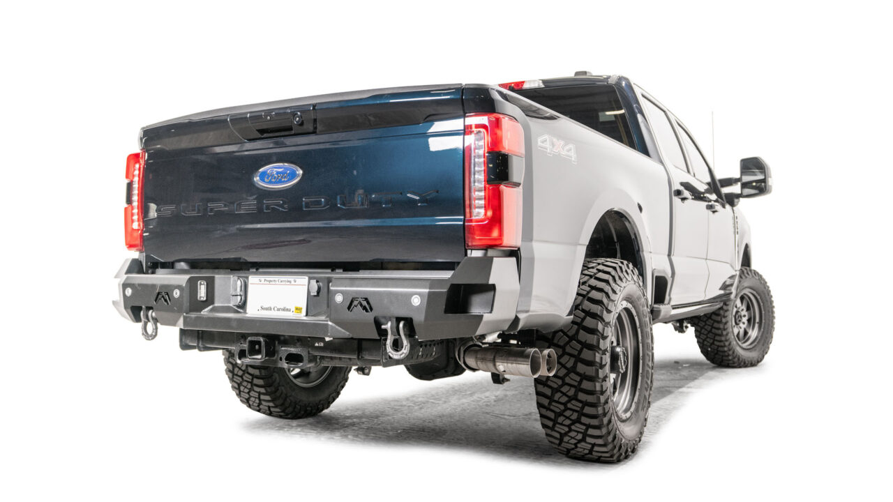 2023 Ford Super Duty Fab Fours Premium Rear Bumper: USA-Made Steel, Integrated Side Steps, D-Ring Mounts