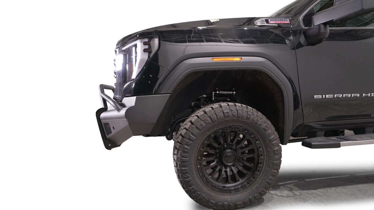 ranch style front bumper smooth us steel plate with black matte powder coat various options such as winch tray lower guards tow hooks and guards styles