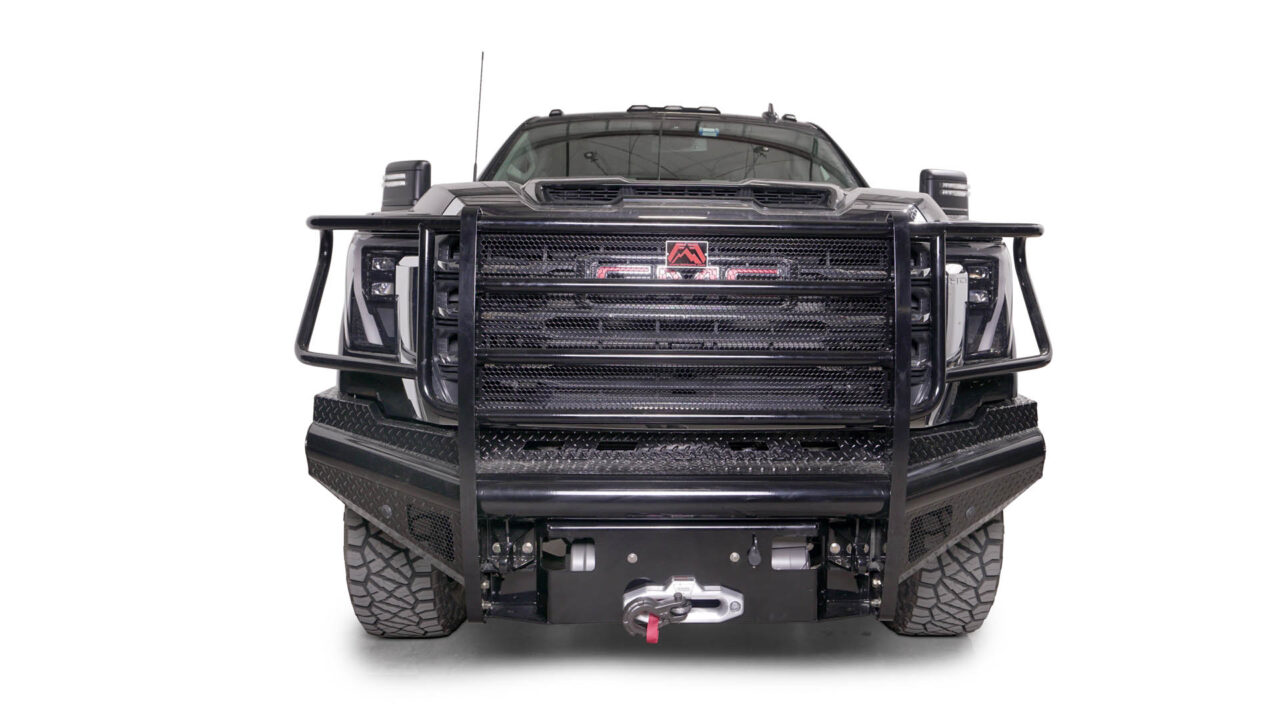 ranch style front bumper with us steel tread plate and black gloss powder coat various options to make it yours