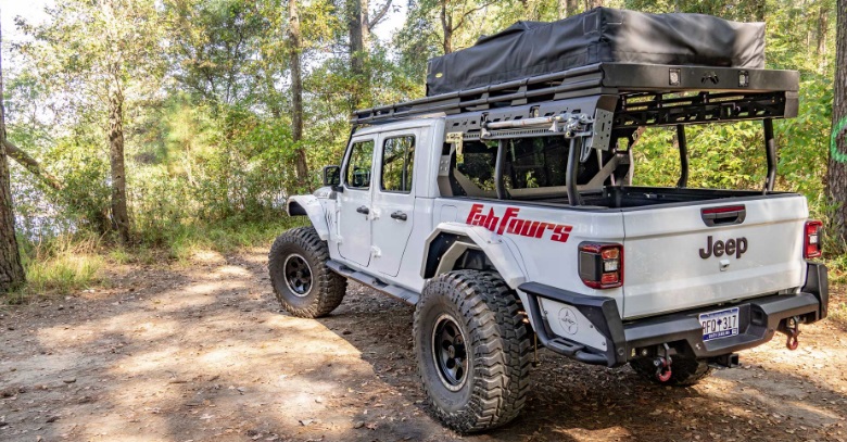 Fab Fours overlanding rack on a jeep gladiator featured on a blog about the buyers' guide to buying truck racks