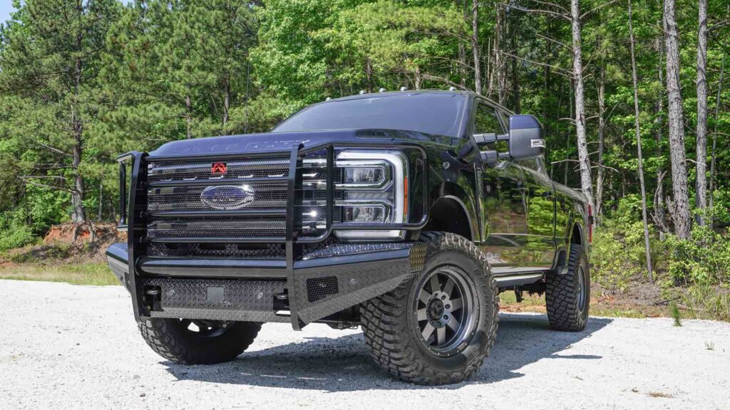 ford super duty with fab fours black steel front bumper